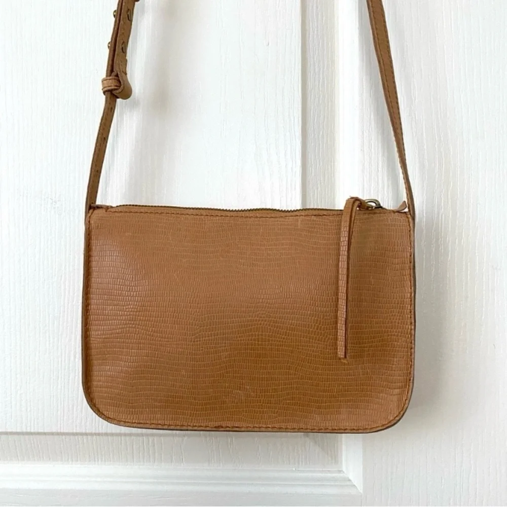 Madewell Simple Tan Brown Lizard Embossed Leather Crossbody Bag
